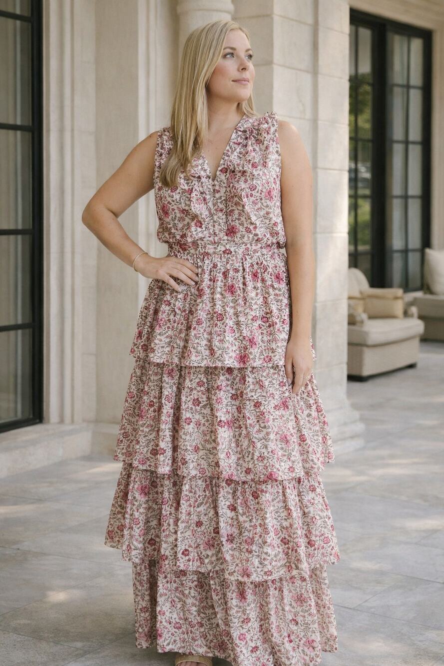 Anna Cate Collection Charlotte Tiered Maxi Dress Floral Sleeveless Size Large